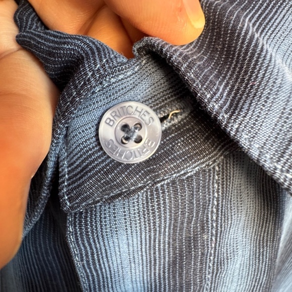 Britches Men's Long‎ Sleeve Button Up Shirt Blue/Black Size Medium Velvet Feel - Picture 5 of 13